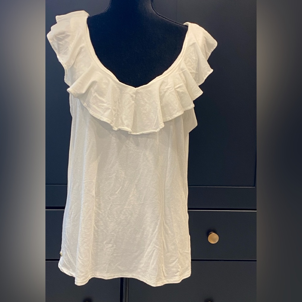 Lilly Pulitzer White Ruffled Scoop Neck Tank